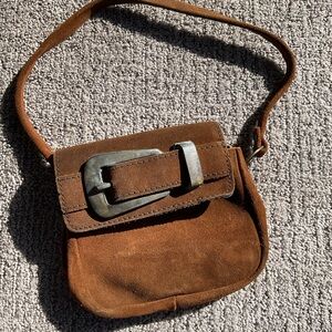 Vintage Small Brown Suede  Bag with Buckle